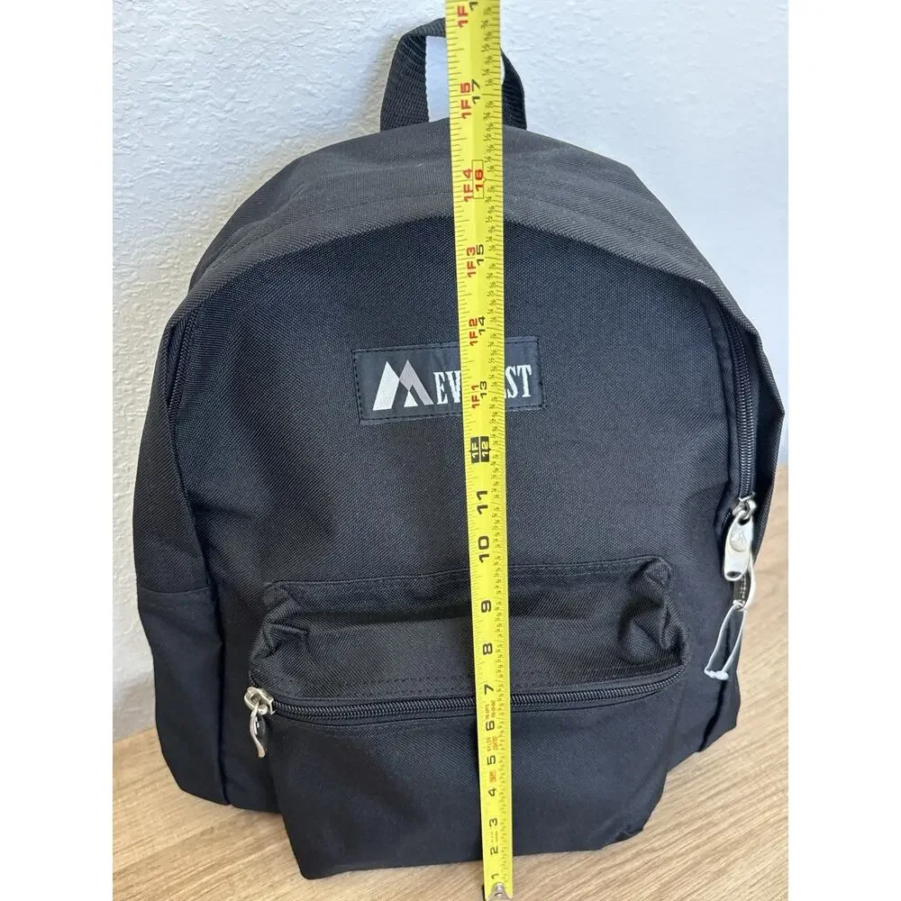 Everest Black Backpack Medium Unisex Zip Closure Front Pocket 16in